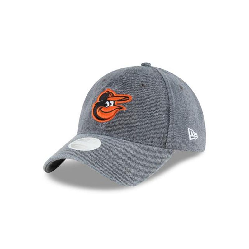 MLB Baltimore Orioles Womens Faded Denim 9Twenty Adjustable (UZK9454) - Grey New Era Caps